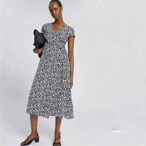 & Other Stories Black White Floral Wrap Side Tie Midi Dress